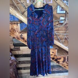 Ralph Lauren Black Label Blue and Red Paisley Maxi Dress